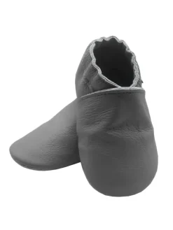 Graue Leder Krabbelschuhe für Babys mit weicher rutschfester Sohle><noscript><img width=
