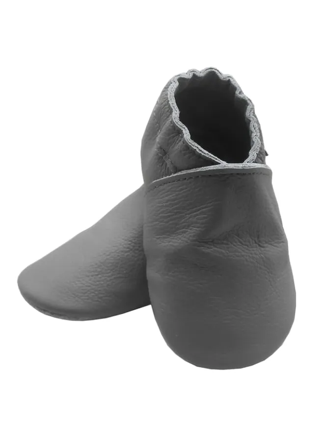 Graue Leder Krabbelschuhe für Babys mit weicher rutschfester Sohle>Bemesu Clearance