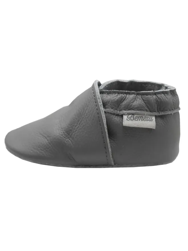 Graue Leder Krabbelschuhe für Babys mit weicher rutschfester Sohle>Bemesu Clearance