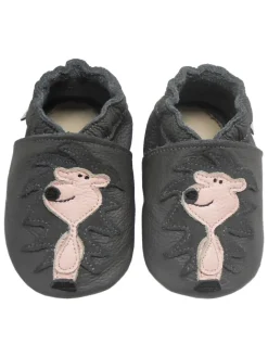 Bemesu Krabbelschuhe^Graue Leder Krabbelschuhe für Babys mit rutschfester Sohle – Löwen-Muster