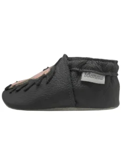 Bemesu Krabbelschuhe^Graue Leder Krabbelschuhe für Babys mit rutschfester Sohle – Löwen-Muster