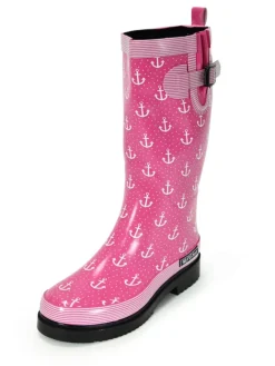 Gummistiefel Anchor High in Pink mit weißen Ankern>MADSea