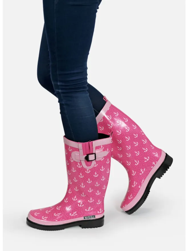 Gummistiefel Anchor High in Pink mit weißen Ankern>MADSea