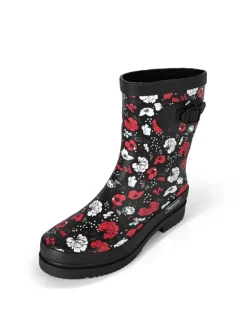 Gummistiefel Blossom Night Halbschaft in schwarz / weiß / rot>Regenliebe Sale