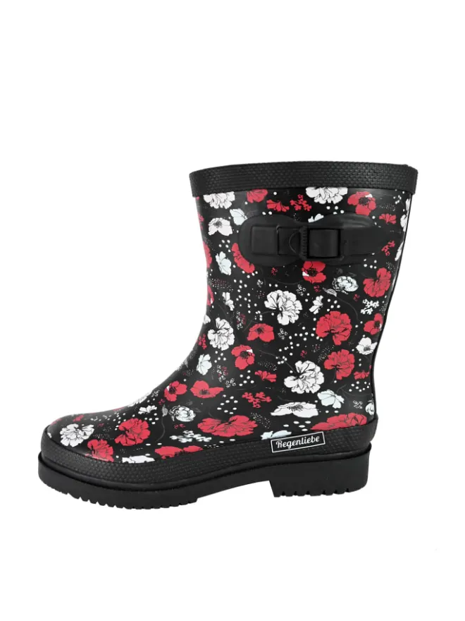 Gummistiefel Blossom Night Halbschaft in schwarz / weiß / rot>Regenliebe Sale