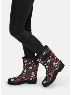 Gummistiefel Blossom Night Halbschaft in schwarz / weiß / rot><noscript><img width=