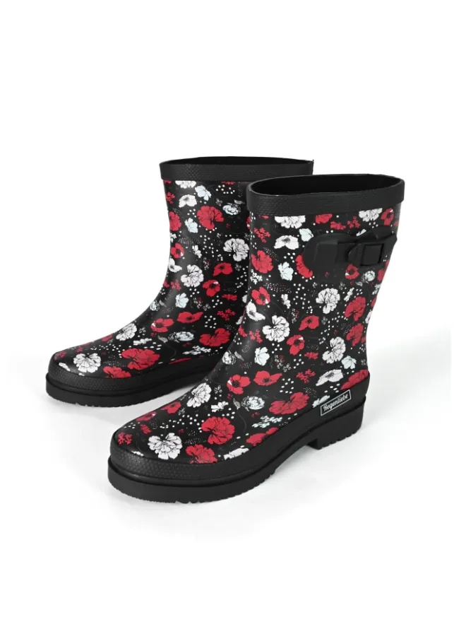 Gummistiefel Blossom Night Halbschaft in schwarz / weiß / rot>Regenliebe Sale
