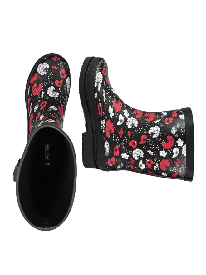 Gummistiefel Blossom Night Halbschaft in schwarz / weiß / rot>Regenliebe Sale