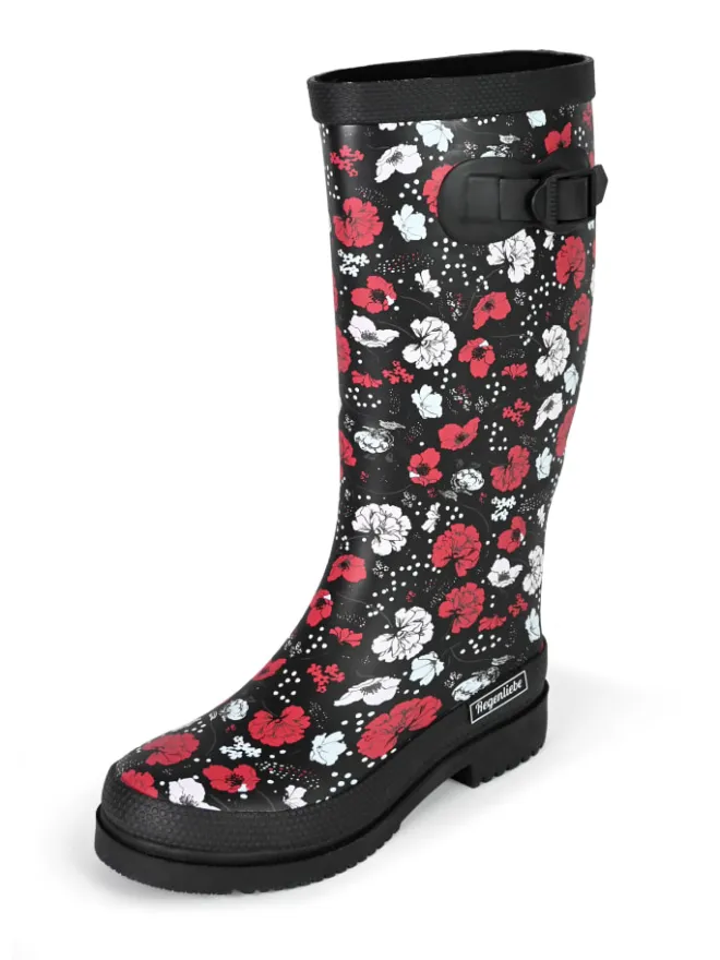 Regenliebe Gummistiefel^Gummistiefel Blossom Night High Langschaft in schwarz / weiß / rot