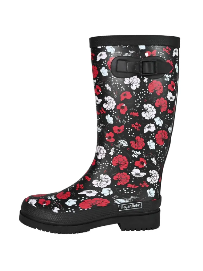 Regenliebe Gummistiefel^Gummistiefel Blossom Night High Langschaft in schwarz / weiß / rot
