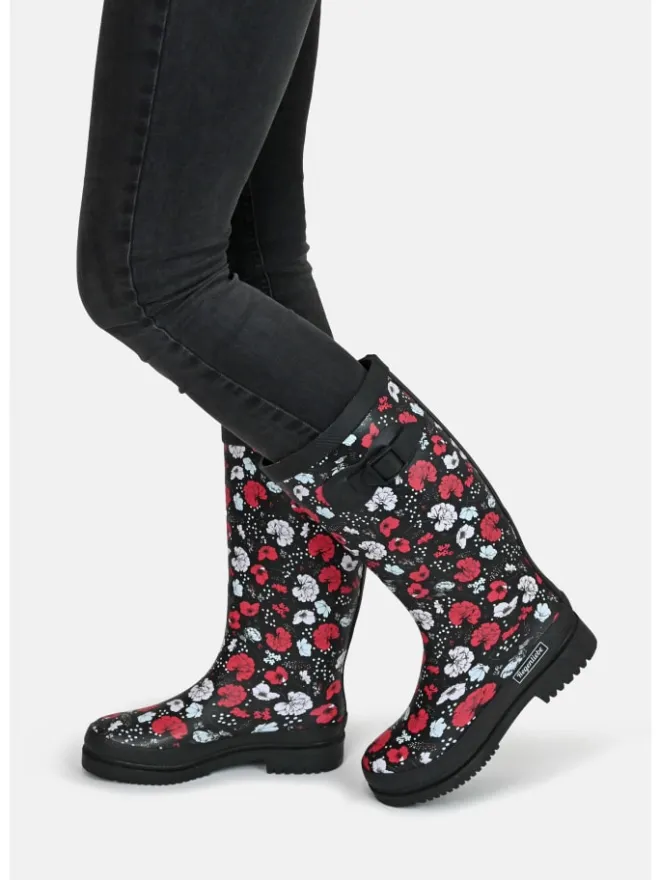 Regenliebe Gummistiefel^Gummistiefel Blossom Night High Langschaft in schwarz / weiß / rot