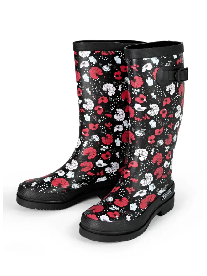 Regenliebe Gummistiefel^Gummistiefel Blossom Night High Langschaft in schwarz / weiß / rot