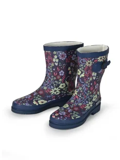 Gummistiefel Flower Halbschaft in dunkelblau mit Blumenprint><noscript><img width=