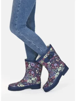 Gummistiefel Flower Halbschaft in dunkelblau mit Blumenprint><noscript><img width=