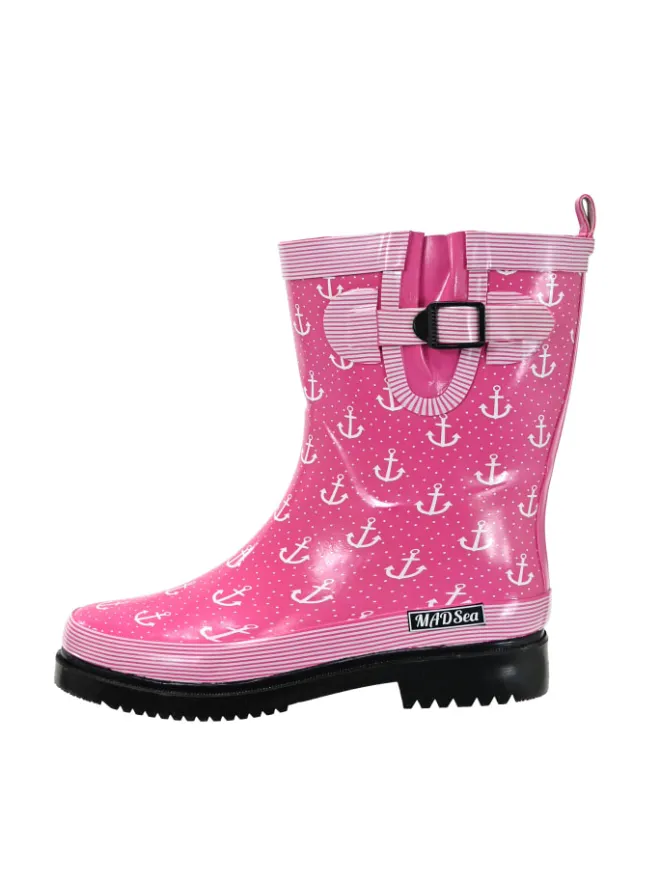 Gummistiefel Ocean Anchor Halbschaft in Pink mit Weißen Ankern>MADSea Clearance