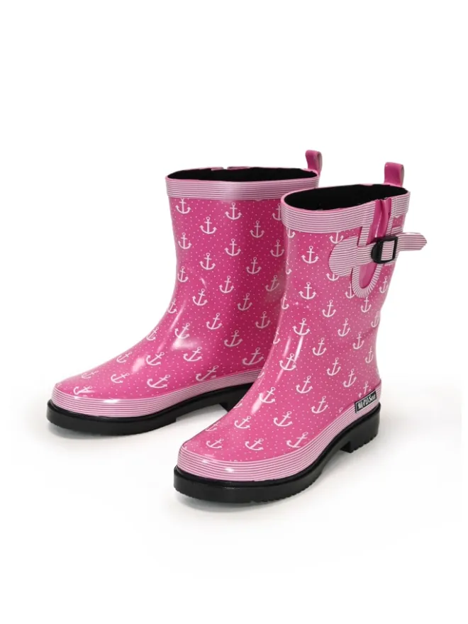 Gummistiefel Ocean Anchor Halbschaft in Pink mit Weißen Ankern>MADSea Clearance