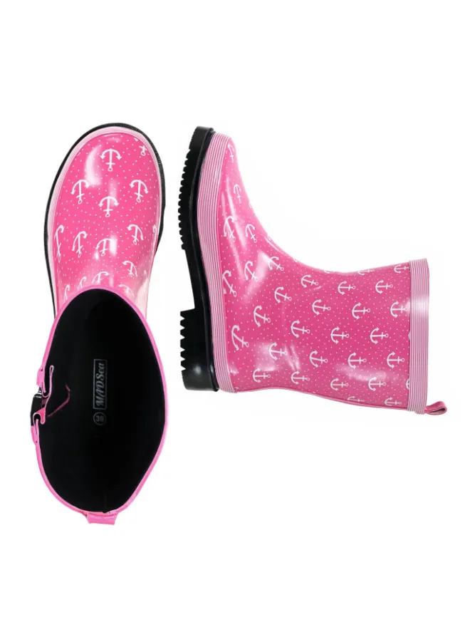 Gummistiefel Ocean Anchor Halbschaft in Pink mit Weißen Ankern>MADSea Clearance