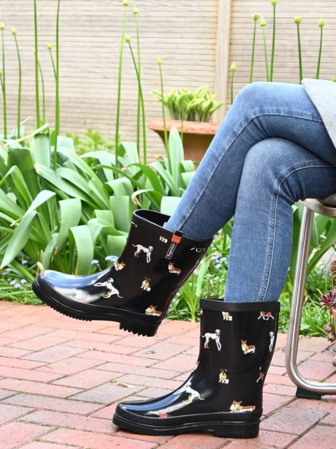 Gummistiefel Waldi Halbschaft mit Hunde Motiv in schwarz>Regenliebe Online