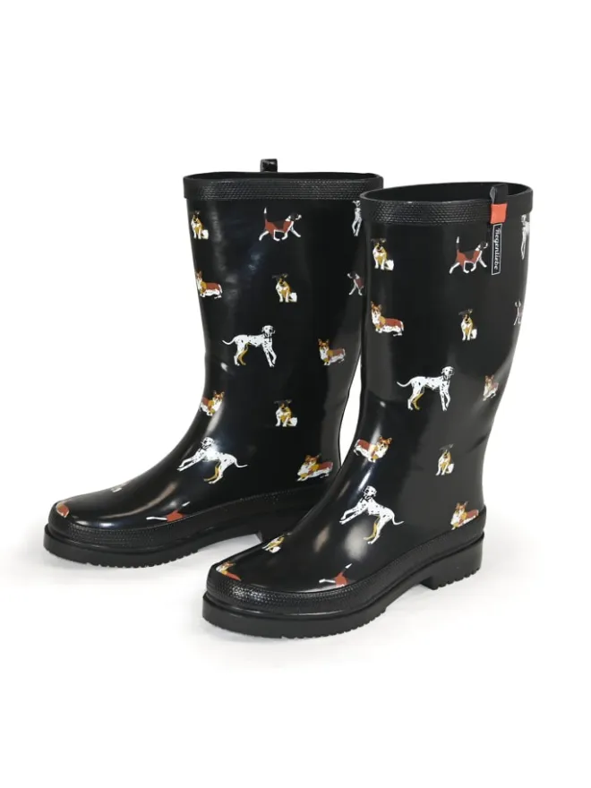 Regenliebe Gummistiefel^Gummistiefel Waldi Langschaft mit Hunde Motiv in schwarz
