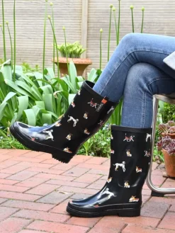 Regenliebe Gummistiefel^Gummistiefel Waldi Langschaft mit Hunde Motiv in schwarz