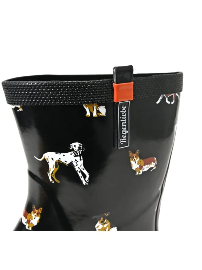 Regenliebe Gummistiefel^Gummistiefel Waldi Langschaft mit Hunde Motiv in schwarz