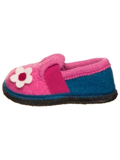 Hausschuhe "Blume" in Dunkelblau/ Pink>lamino Best