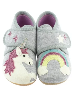 Hausschuhe "Einhorn & Regenbogen" in Grau>Living Kitzbühel