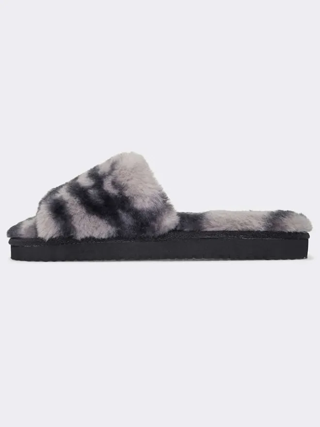 Flip Flop Hausschuhe^Hausschuhe "Fur 2 Tone" in Grau/ Schwarz