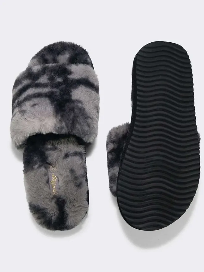 Flip Flop Hausschuhe^Hausschuhe "Fur 2 Tone" in Grau/ Schwarz
