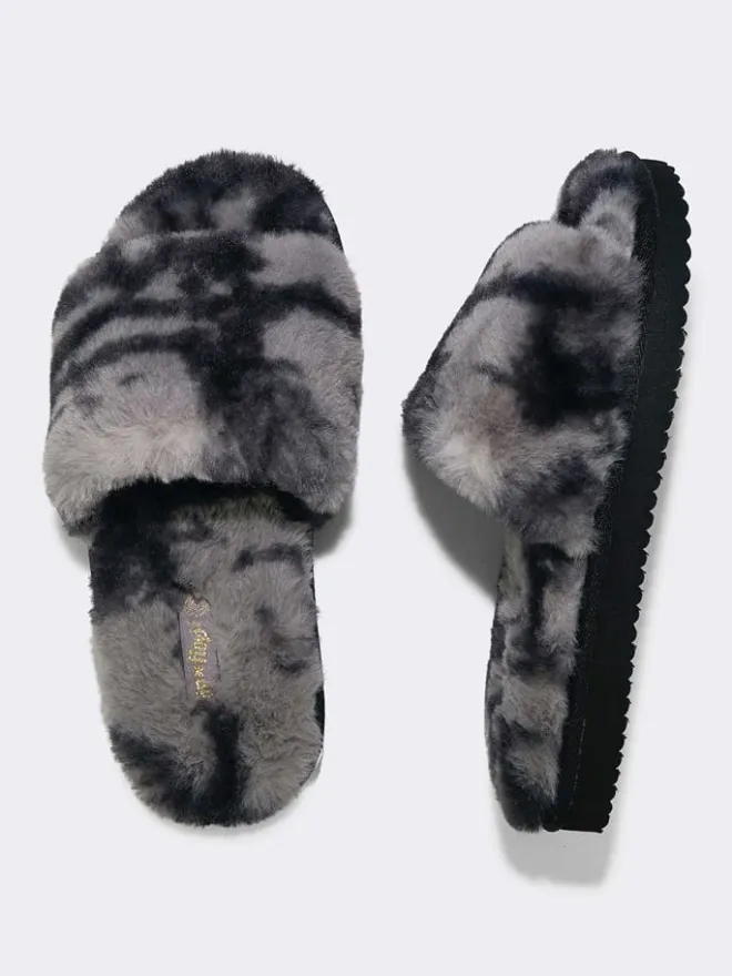 Flip Flop Hausschuhe^Hausschuhe "Fur 2 Tone" in Grau/ Schwarz