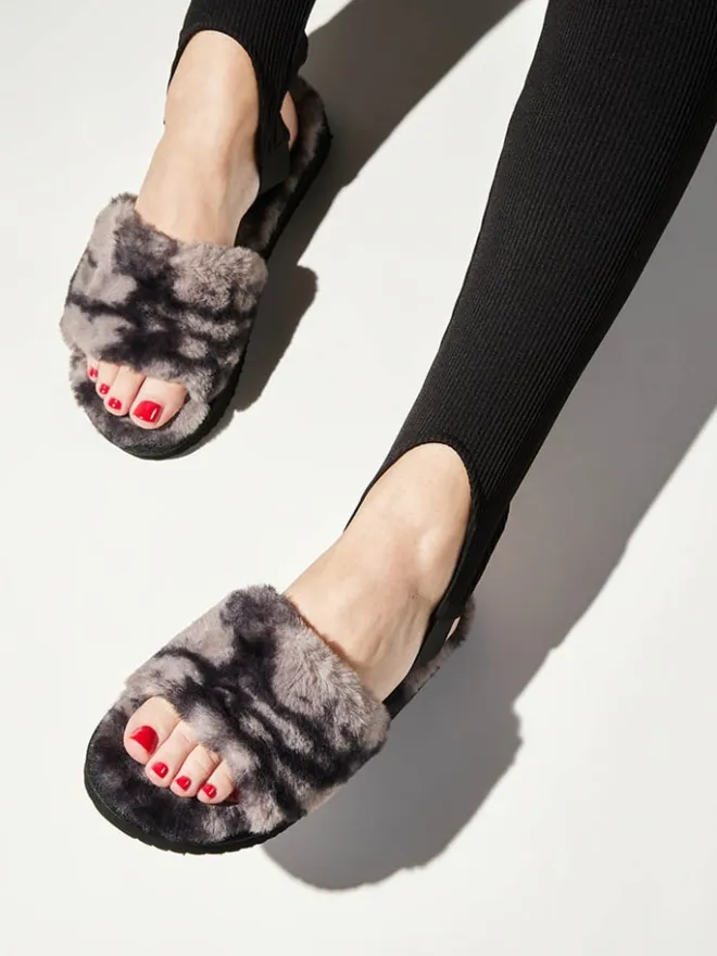 Flip Flop Hausschuhe^Hausschuhe "Fur 2 Tone" in Grau/ Schwarz