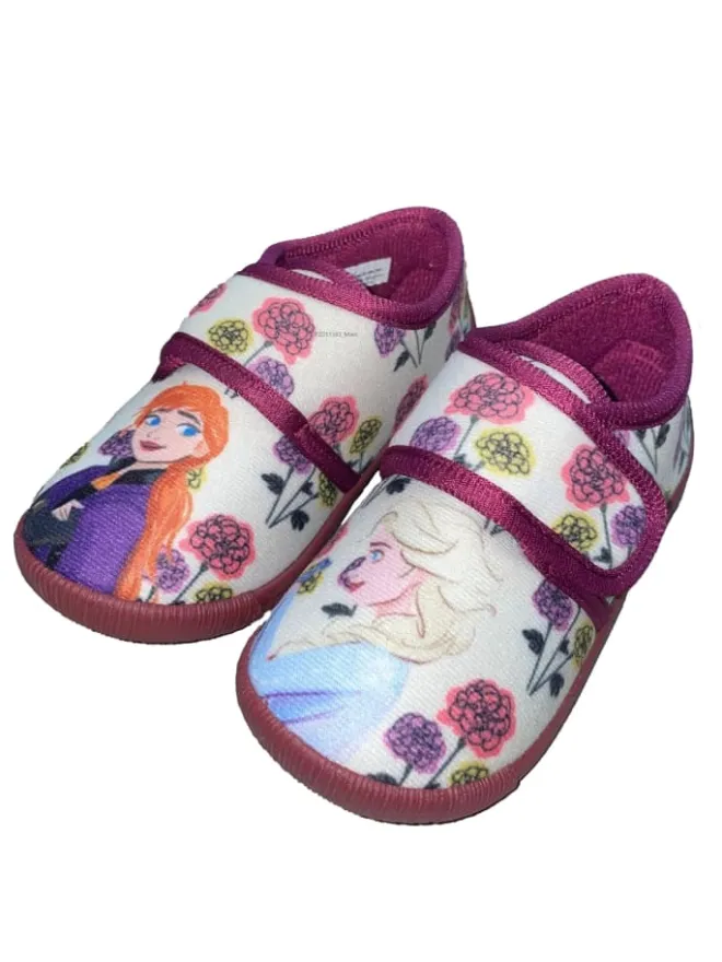 Hausschuhe mit Frozen Anna und Elsa Motiv, in wollweiß, mit klettverschluss>Disney Frozen