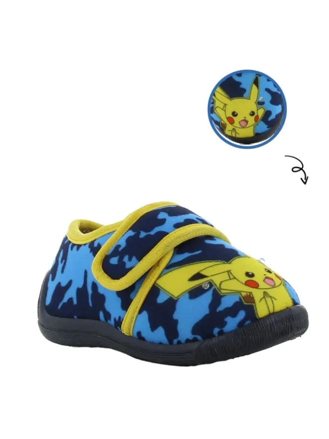 Pokémon Hausschuhe^Hausschuhe mit Pikachu Motiv, in Blau, mit Klettverschluss