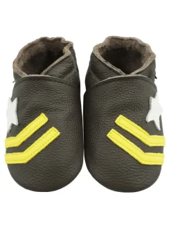 Bemesu Krabbelschuhe^Hellbraune Baby-Leder-Erste Schritte Schuhe, rutschfeste Sohlen – Meteor-Muster