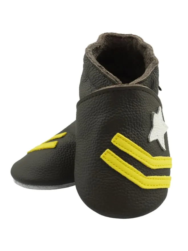 Bemesu Krabbelschuhe^Hellbraune Baby-Leder-Erste Schritte Schuhe, rutschfeste Sohlen – Meteor-Muster