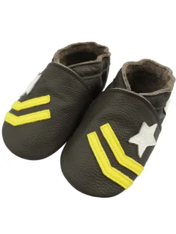 Bemesu Krabbelschuhe^Hellbraune Baby-Leder-Erste Schritte Schuhe, rutschfeste Sohlen – Meteor-Muster