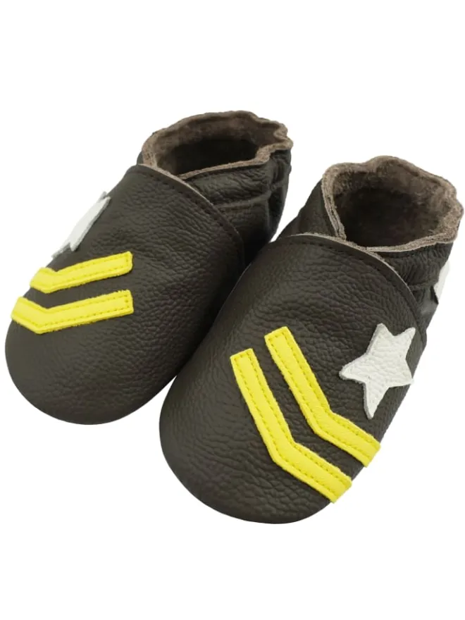 Bemesu Krabbelschuhe^Hellbraune Baby-Leder-Erste Schritte Schuhe, rutschfeste Sohlen – Meteor-Muster