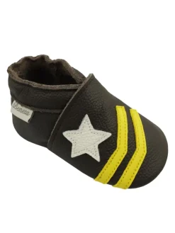 Bemesu Krabbelschuhe^Hellbraune Baby-Leder-Erste Schritte Schuhe, rutschfeste Sohlen – Meteor-Muster