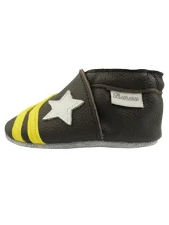 Bemesu Krabbelschuhe^Hellbraune Baby-Leder-Erste Schritte Schuhe, rutschfeste Sohlen – Meteor-Muster
