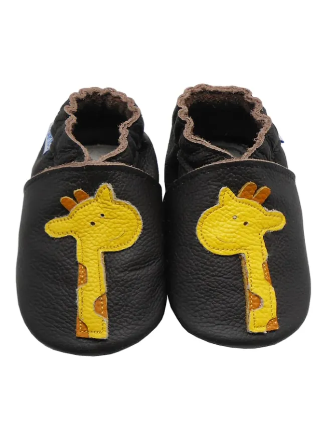 Hellbraune Baby-Leder-Laufanfänger mit rutschfester Sohle – Giraffenmuster>Yihakids Discount