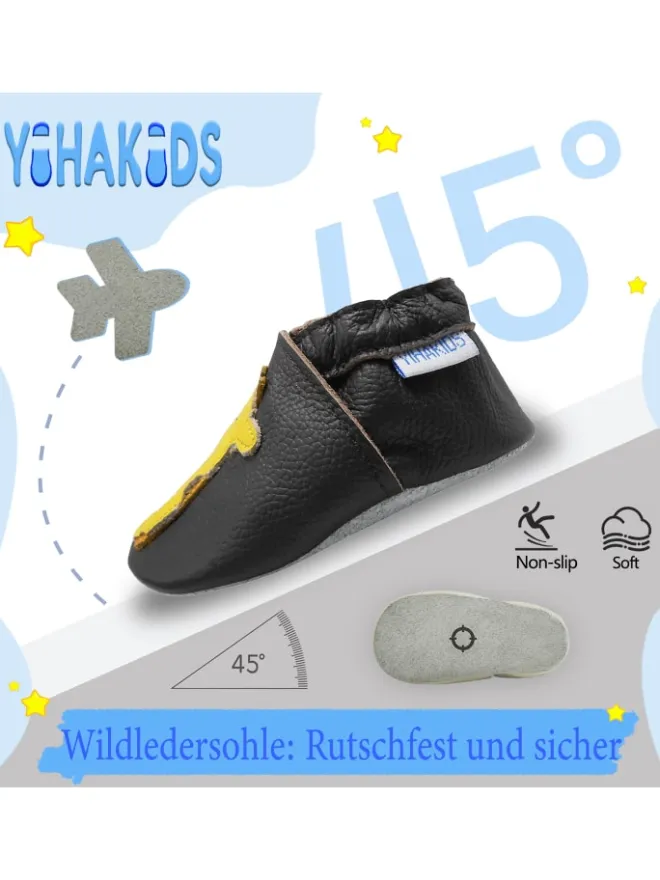 Hellbraune Baby-Leder-Laufanfänger mit rutschfester Sohle – Giraffenmuster>Yihakids Discount