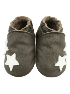 Bemesu Krabbelschuhe^Hellbraune Baby-Lederschuhe, komfortable rutschfeste Sohle - Sternmuster