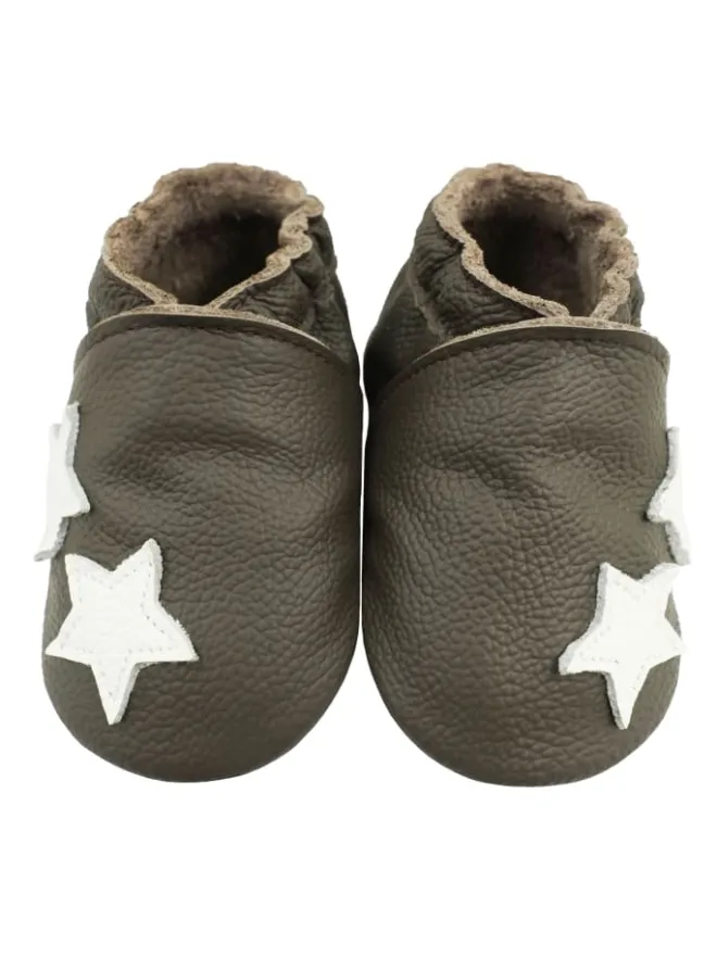 Bemesu Krabbelschuhe^Hellbraune Baby-Lederschuhe, komfortable rutschfeste Sohle - Sternmuster