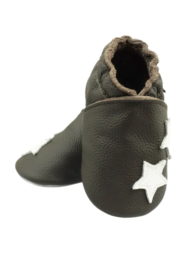 Bemesu Krabbelschuhe^Hellbraune Baby-Lederschuhe, komfortable rutschfeste Sohle - Sternmuster