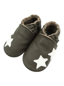 Bemesu Krabbelschuhe^Hellbraune Baby-Lederschuhe, komfortable rutschfeste Sohle - Sternmuster