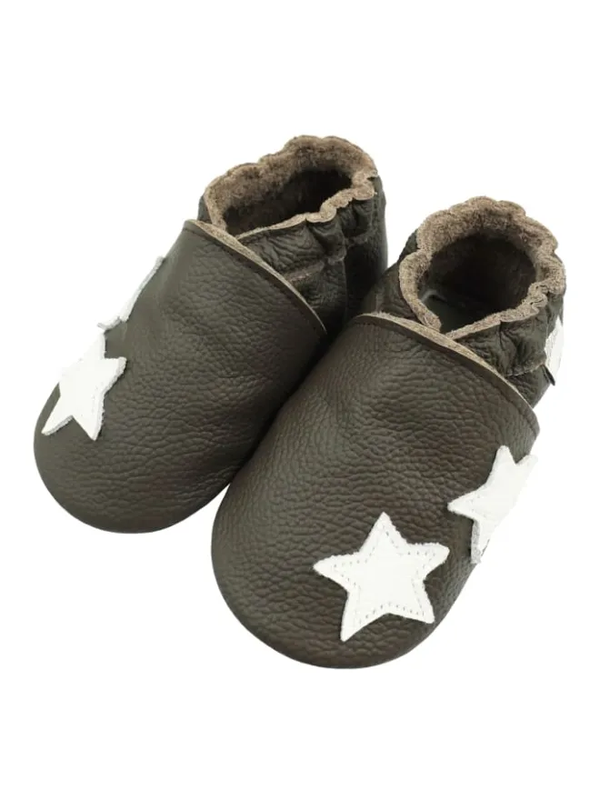 Bemesu Krabbelschuhe^Hellbraune Baby-Lederschuhe, komfortable rutschfeste Sohle - Sternmuster