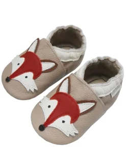 Bemesu Krabbelschuhe^Helles Rosa Baby Leder Krabbelschuhe, mit rutschfester Sohle – Fuchs-Muster