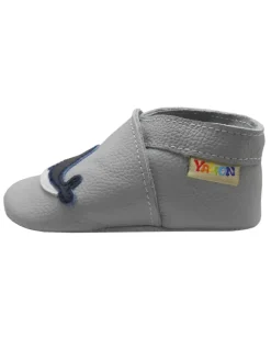 Yalion Krabbelschuhe^Hellgraue Krabbelschuhe aus Leder mit rutschfester Sohle – Wal-Muster