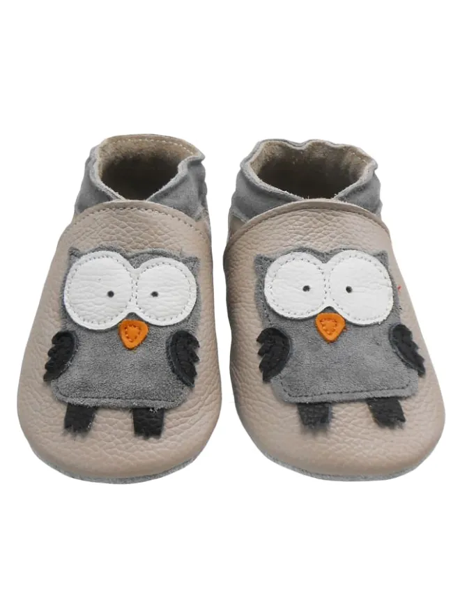 Hellrosa Baby-Leder-Laufschuhe, komfortabel mit rutschfester Sohle - Eulenmotiv>Bemesu Outlet