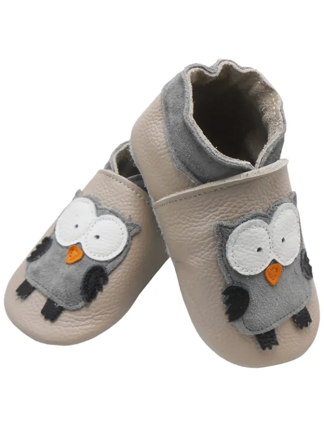 Hellrosa Baby-Leder-Laufschuhe, komfortabel mit rutschfester Sohle - Eulenmotiv>Bemesu Outlet